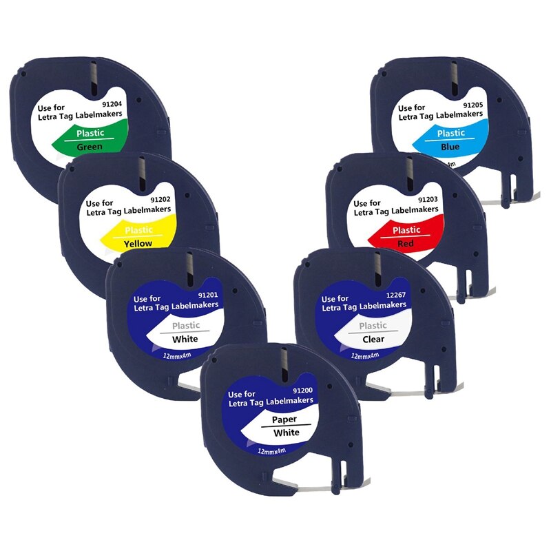 7 pakke 91201 kompatibel dymo letratag tape 12mm 91330 16952 91331 91332 blandet farve tape til dymo letratag lt -100h: Default Title