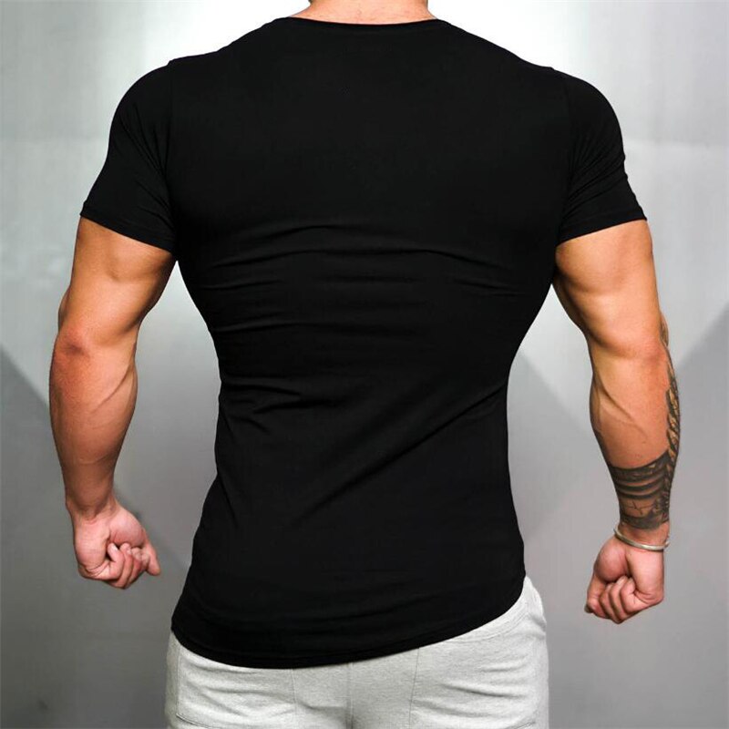 Herre kompression skinny t-shirt fitness stram t-shirt sommer korte ærmer hurtigtørrende t-shirts træningstøj