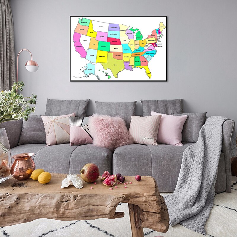 The United States Map 59*42cm Canvas Painting Wall Poster for Travel School Supplies Office Home Decoration