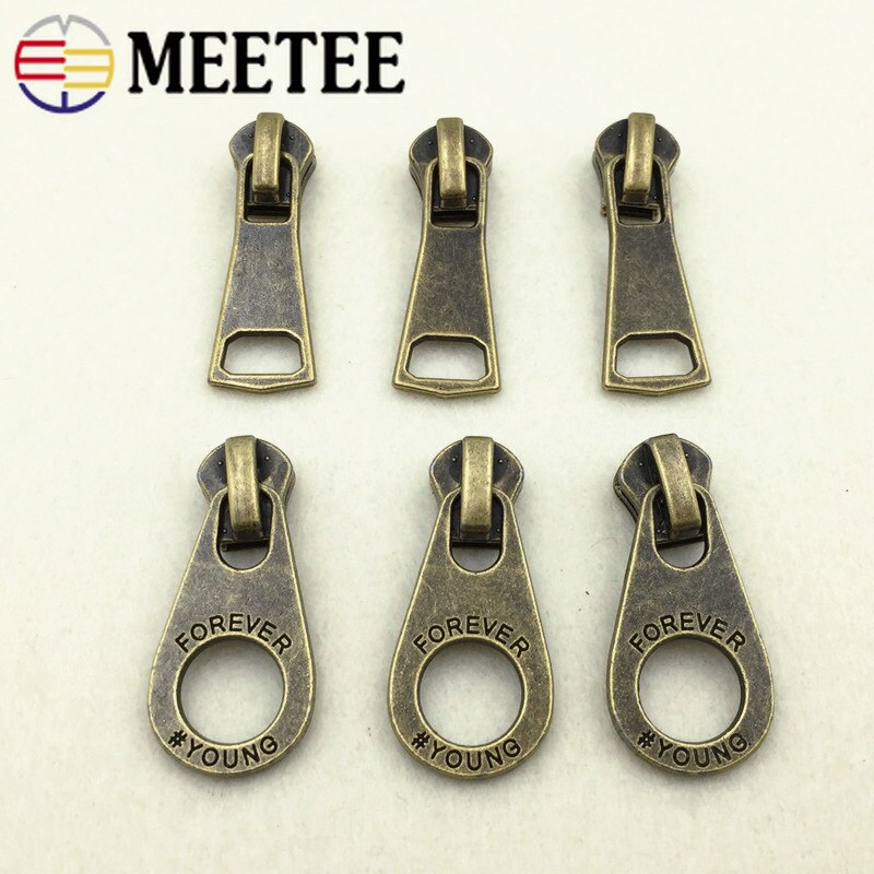 5Pcs Retro Bronze Zipper Slider For Metal Zip Down Jacket Coat 5# Zippers Head Zips Repair Kits DIY Garment Sewing Accessories