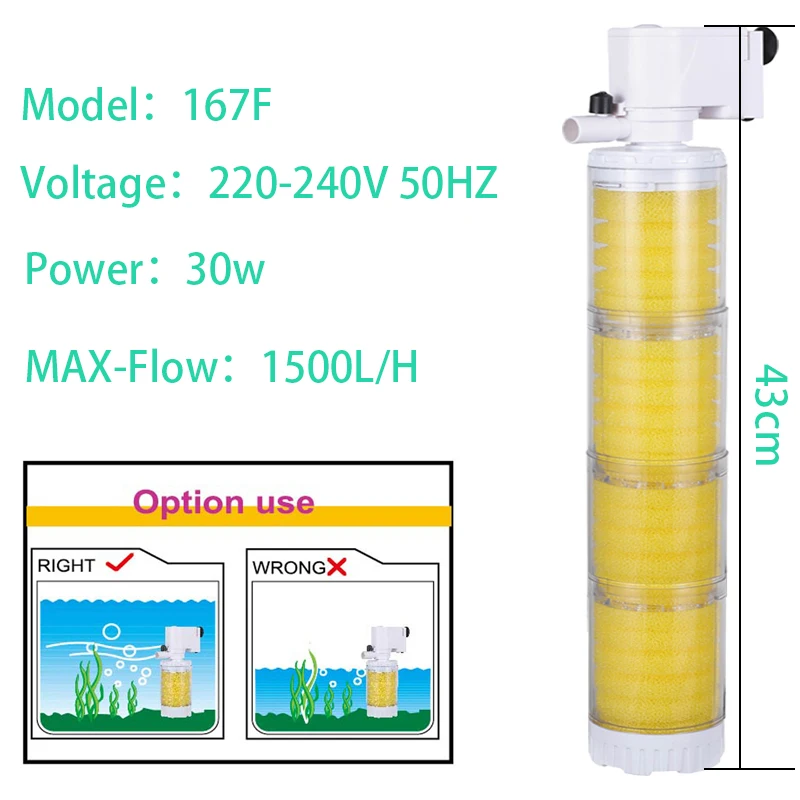 220V 3 in 1 Aquarium Multifunctionele Filterpomp Zuurstof Aquarium 4 Lagen Filter Aquarium Interne Filter Materiaal Luchtpomp: YELLOW