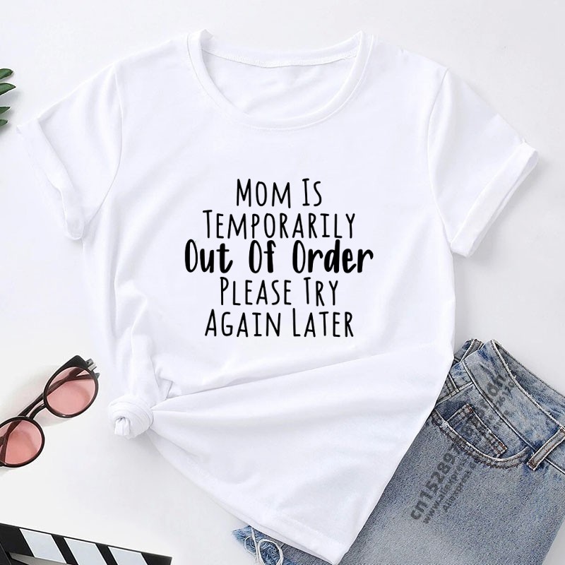 Kvinder mor er midlertidigt ude af drift prøv igen senere sjov t-shirt pige sommer 90s dametrøje: L / Blå