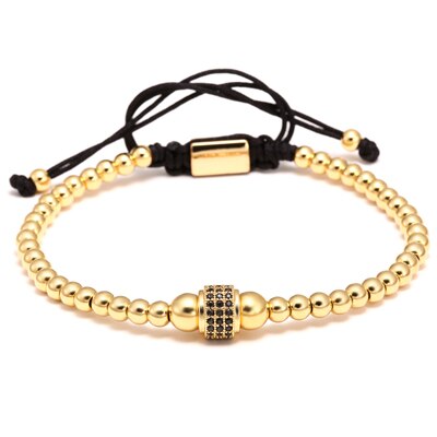 Mcllroy mænd armbånd runde perler micro pave sort cz krystal macrame vævet flettet charme armbånd smykker pulseras mujer moda: 1 zirkon guld