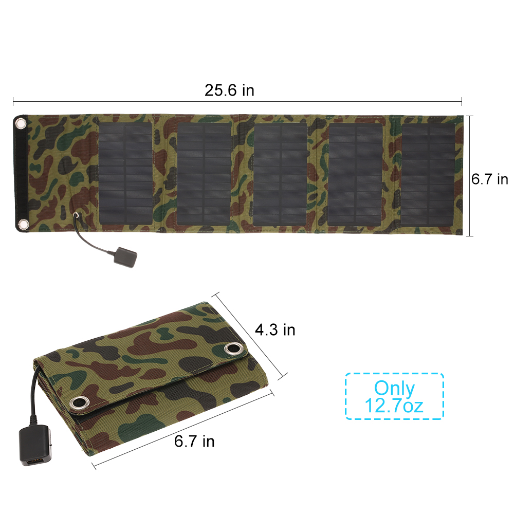 Cargador Solar portátil de 10W/5V con puerto USB, Panel Solar plegable de 5 paneles, para acampada, senderismo, viaje compacto, energía Solar, cargador de teléfono