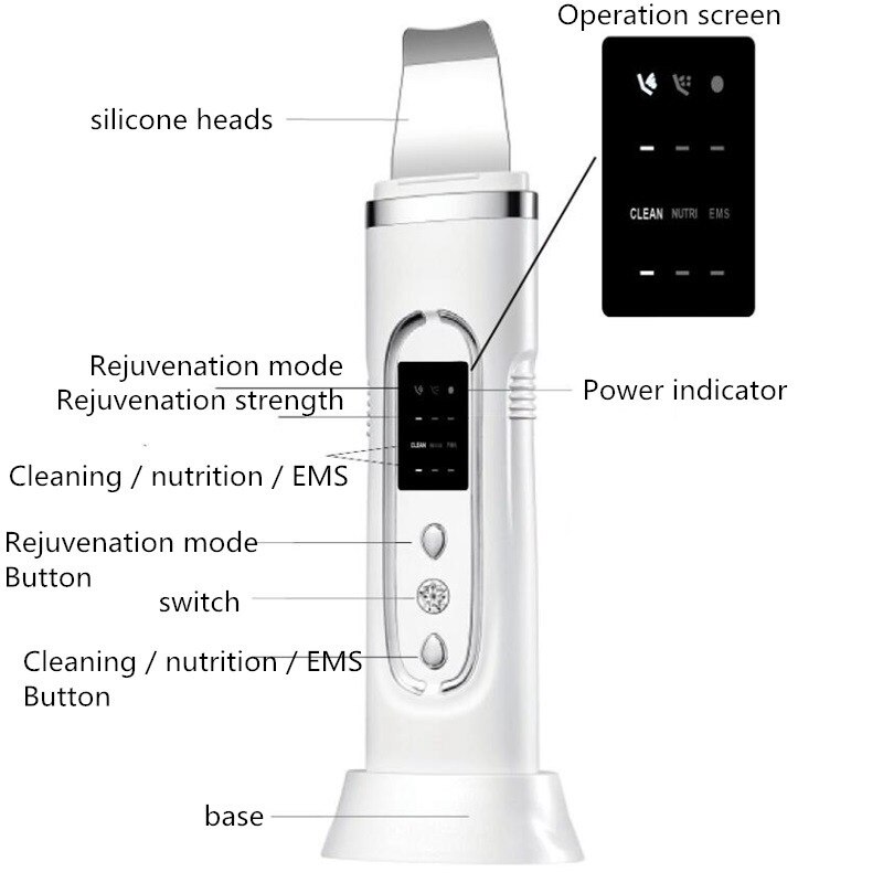 Máquina ultrasónica de limpieza Facial profunda, pala exfoliante, limpiador de poros faciales, máquina de estiramiento de piel Facial