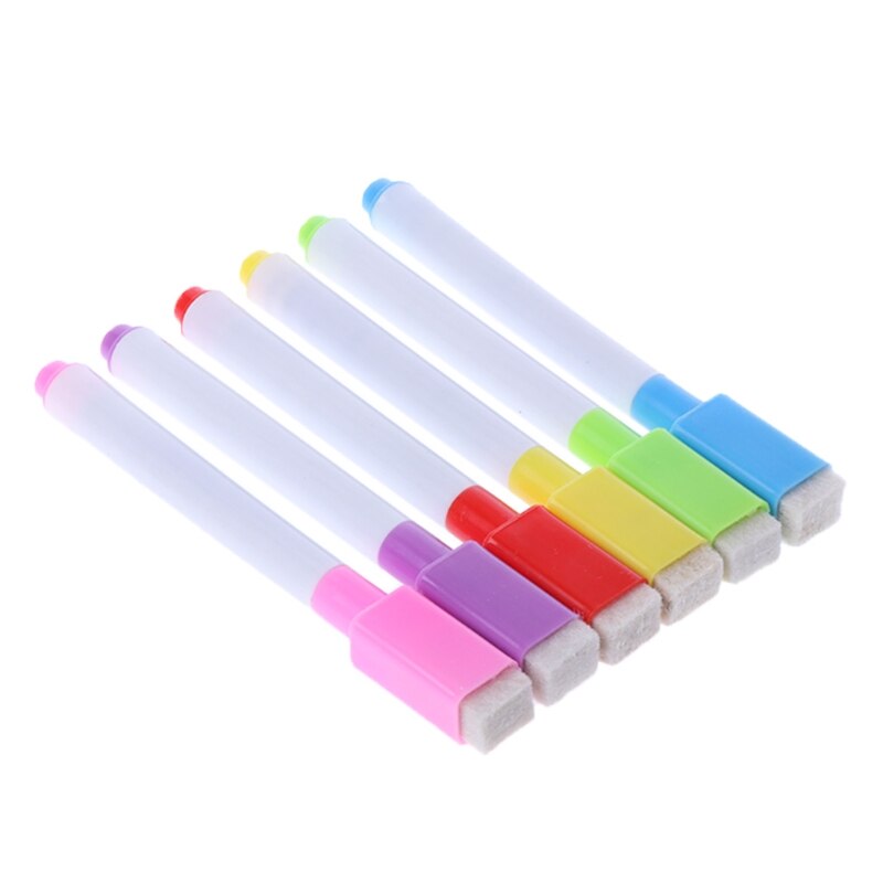 6 Stks/set Magnetische Whiteboard Pen Uitwisbare Droog White Board Markers Magneet Ingebouwde Gum Kantoor Schoolbenodigdheden