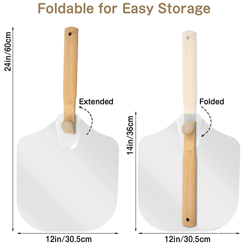 Aluminum Metal Pizza Peel,Pizza Spatula for Pizza Stone with Foldable Wood Handle Easy Storage Pizza Paddle 12 x 14 Inch