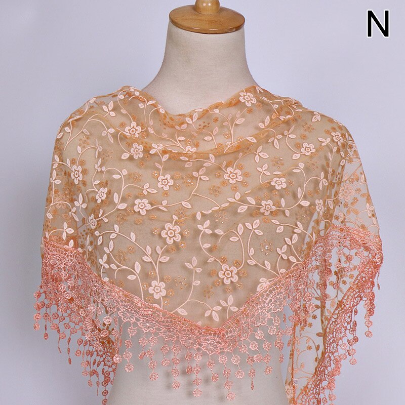Vrouwen Bloemen Sjaal Wrap Lace Sheer Kwastje Sjaal Mode Hollow Tassel Lace Rose Bloemen Knit Driehoek Mantilla Sjaals: N