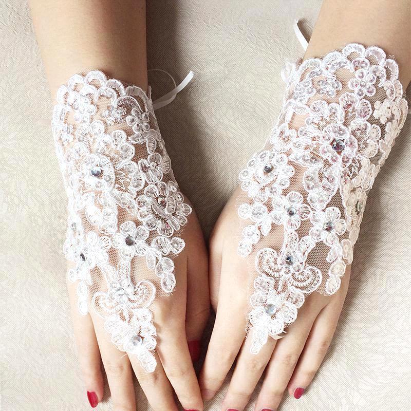 Guantes de encaje cortos sin dedos, baratos, 1 par, para boda, para novia, graduación, , conducir, accesorios de boda
