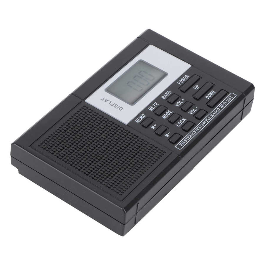 HRD-1032 Mini Portable Radio Digital Clock FM/AM/SW/MW Stereo Radio FM Radio Receiver with LCD Display Clock Earphone