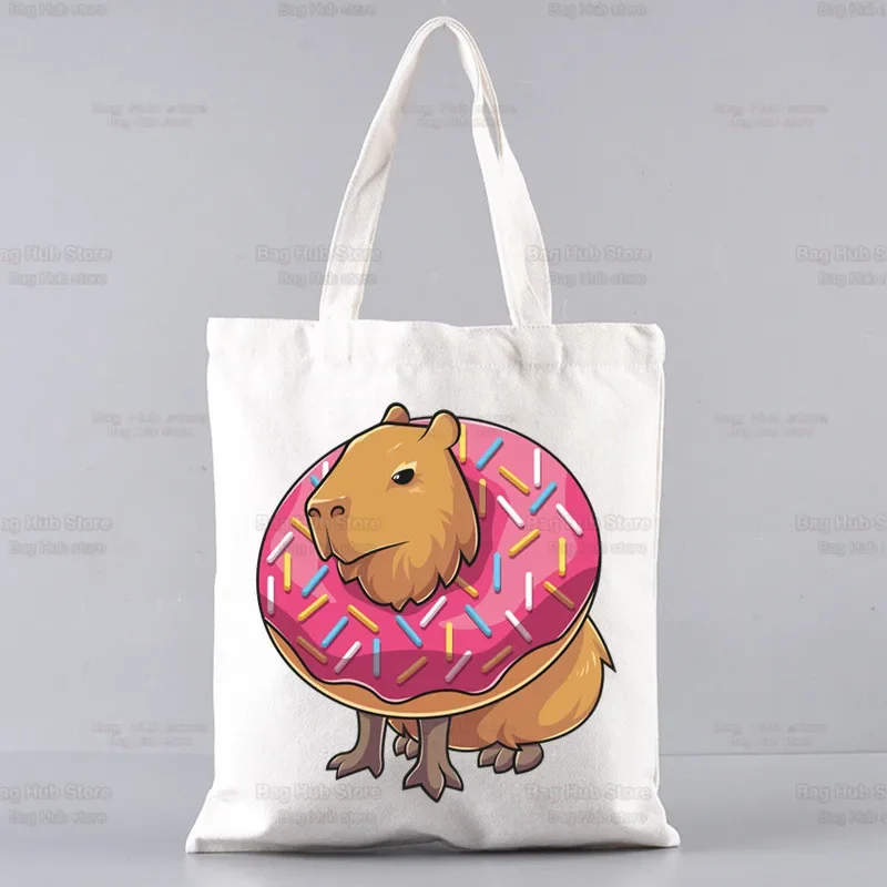 Capybaras Draagtas Unisex Canvas Tassen Gewoon Een Meisje Dat Houdt Van Capybaras Boodschappentassen Bedrukt Casual Schoudertas Opvouwbaar