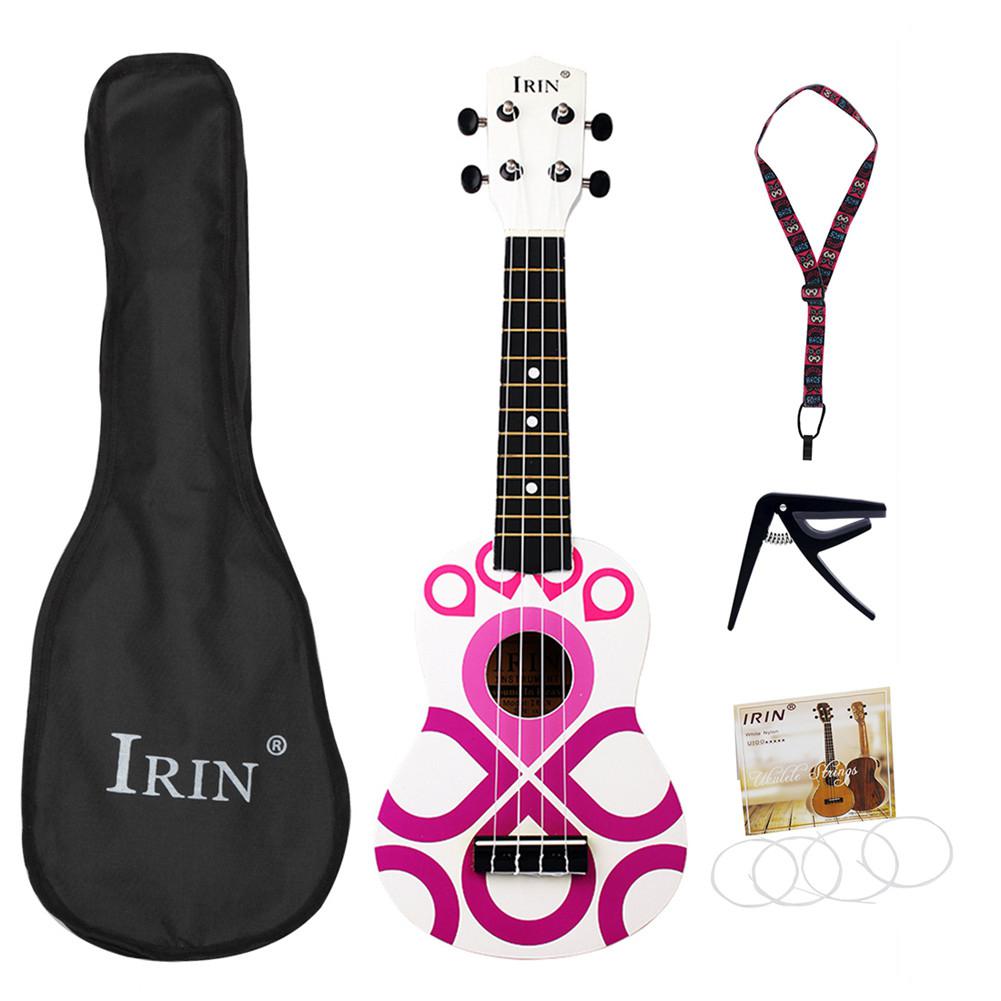 IRIN 21inch Ukulele Knot Pattern Basswood Ukelele 4 Strings Musical Instrument with Bag Strap String Capo Music: Default Title