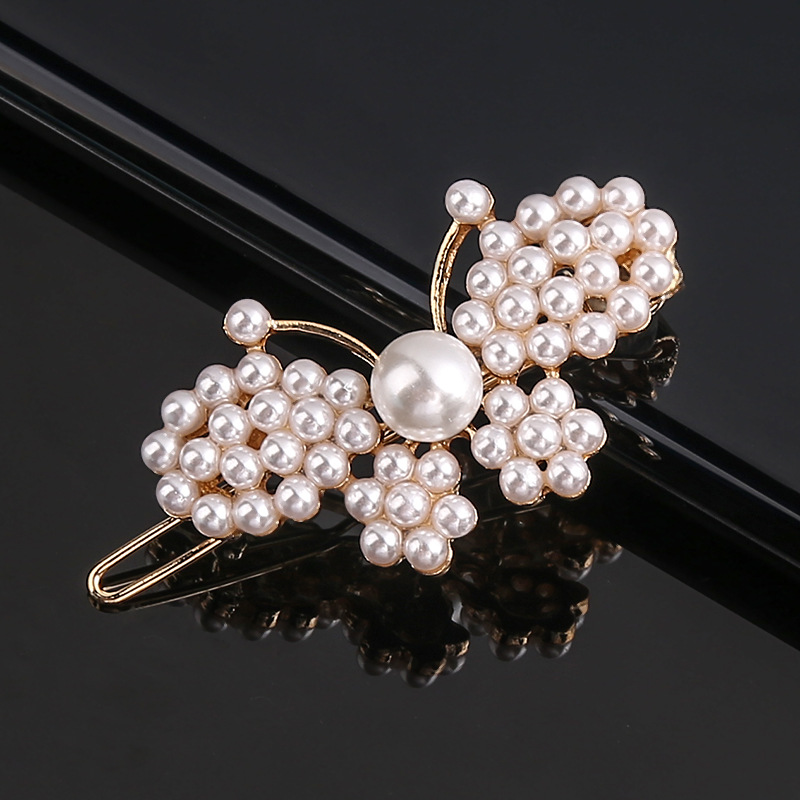 Horquilla de aleación geométrica de pentagrama de perlas de arco de para niña, Clip para el cabello minimalista, accesorios para el cabello con forma de corazón de diamante