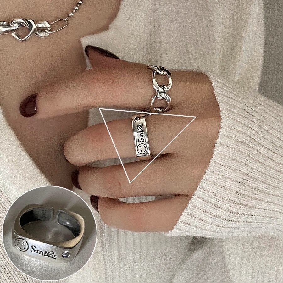 Minimalistyczny pierścionek ze srebra próby 925 dla kobiet moda kreatywny nieregularne geometryczne Aestethic otwarte pierścienie Birthday Party biżuteria prezent: 380-4