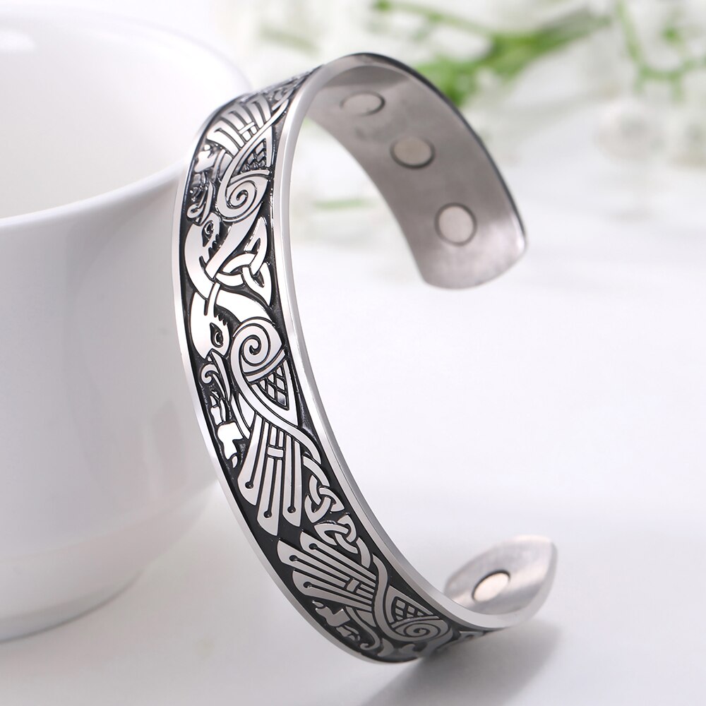 Skyrim saluto Terapia Magnetica 316L Bracciali in Acciaio Inox Fenice totem Vichingo Del Polsino Del Braccialetto Del Wiccan Amuleto Del Braccialetto Delle Donne Degli Uomini