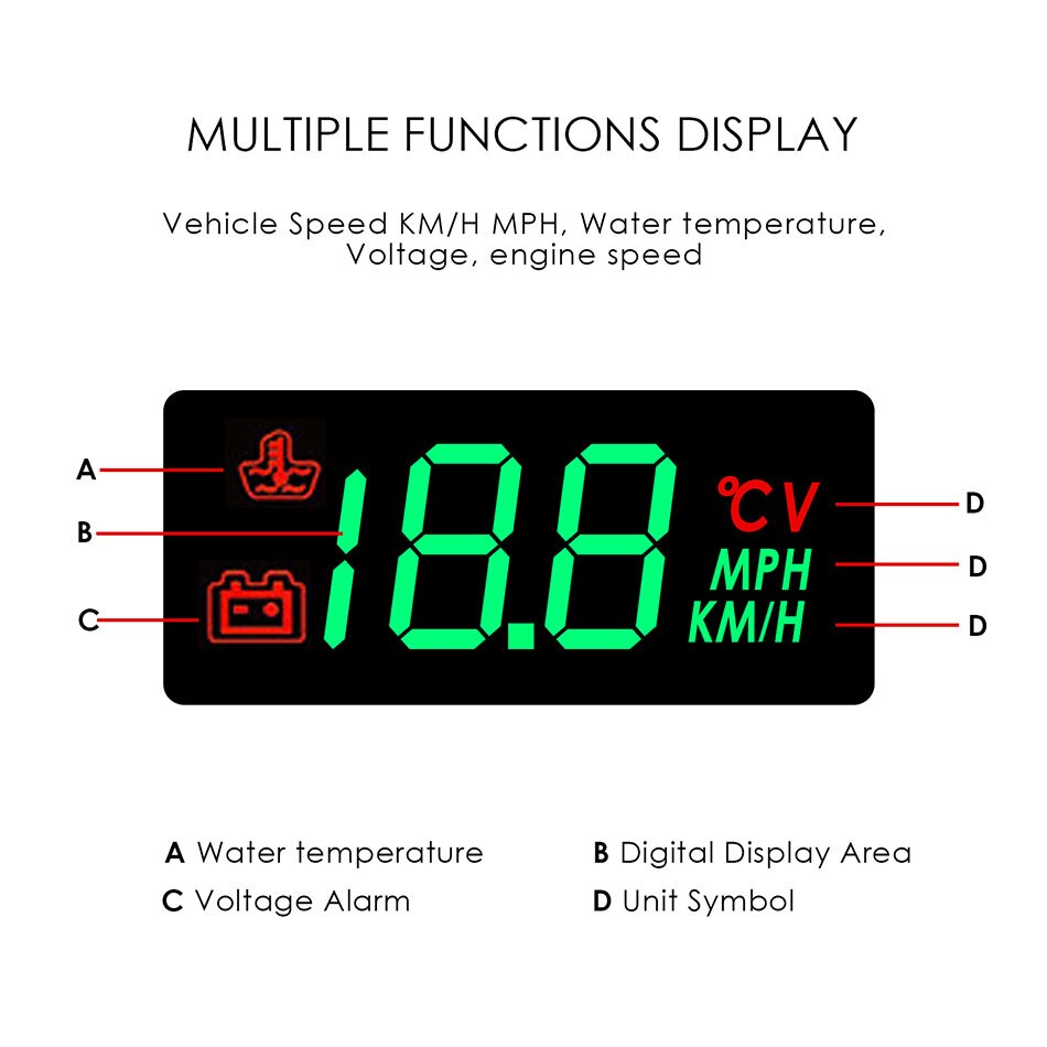 A100 3,5 Zoll Auto HUD Kopf hoch Anzeige Tachometer OBD2 OBDII OBD Auto Projektor Parameter Anzeige Mit Überdrehzahl Warnung