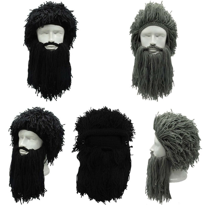 Nyeste mænd strik viking skæg huer vinter varm ski maske overskæg hue hue parykker cosplay diy huer