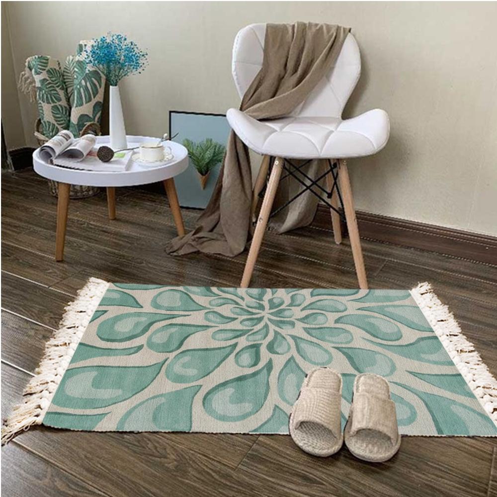 Tassel Plant Pattern Carpet Bedside Geometric Floor Mat Living Room Bedroom Home Decor