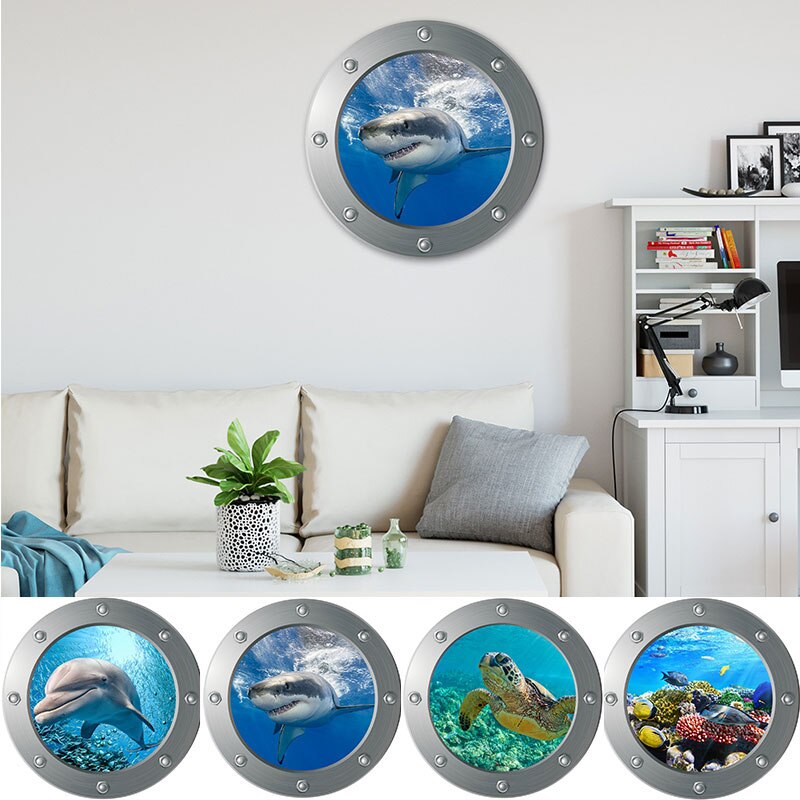 3D Sealife Shark Wall Stickers Fish Submarine Window Door Sticker Home Decor Room Decoration Art Animal Decals Poster Ornaments