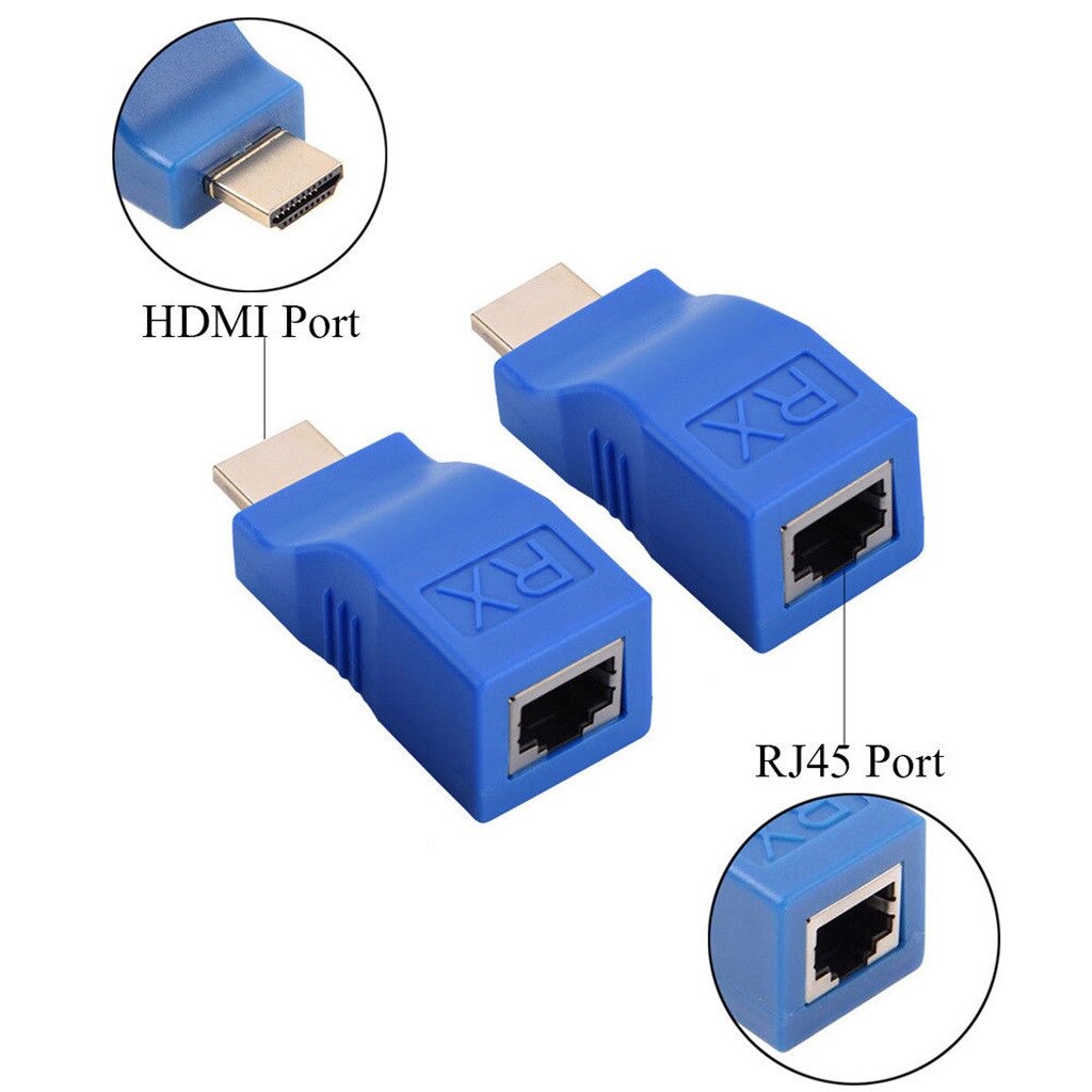 2Pcs 30 Meters For 1080P HDMI Extender To RJ45 Over Cat 5e/6 Network Cable Extender Converter Adapter #922