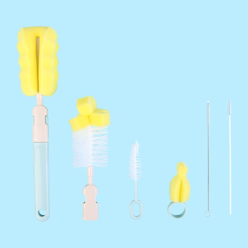 6- teiliges einstellen babyflaschenreiniger mit 360- grad-drehung, tragbar, aus Nylon und schwamm, reinigungszubehör für babyflaschen.
