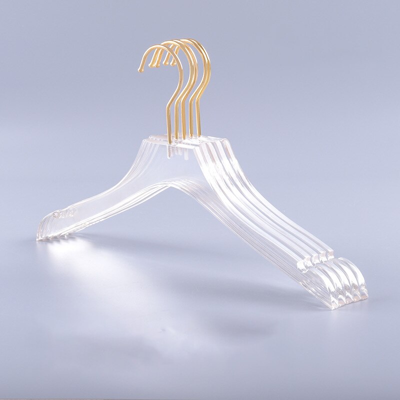 Clear Acrylic Clothes Hanger with Gold Hook, Transparent Shirts Dress Hanger with Notches for Lady Kids 5 Pcs