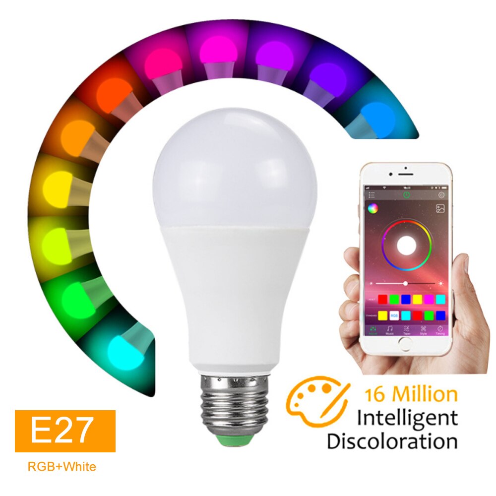 LED Lampjes Kleur Veranderende Lamp Dimbare Smart Draadloze Bluetooth Lamp voor Thuis Tafel Lampen Compatibel IOS/Android: E27 RGB White Light / Light bulb 1 pcs