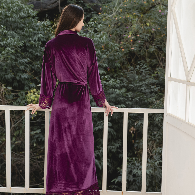 Bridesmai-Albornoz largo de terciopelo para mujer, bata de encaje para , suave, peluda, para boda, color morado