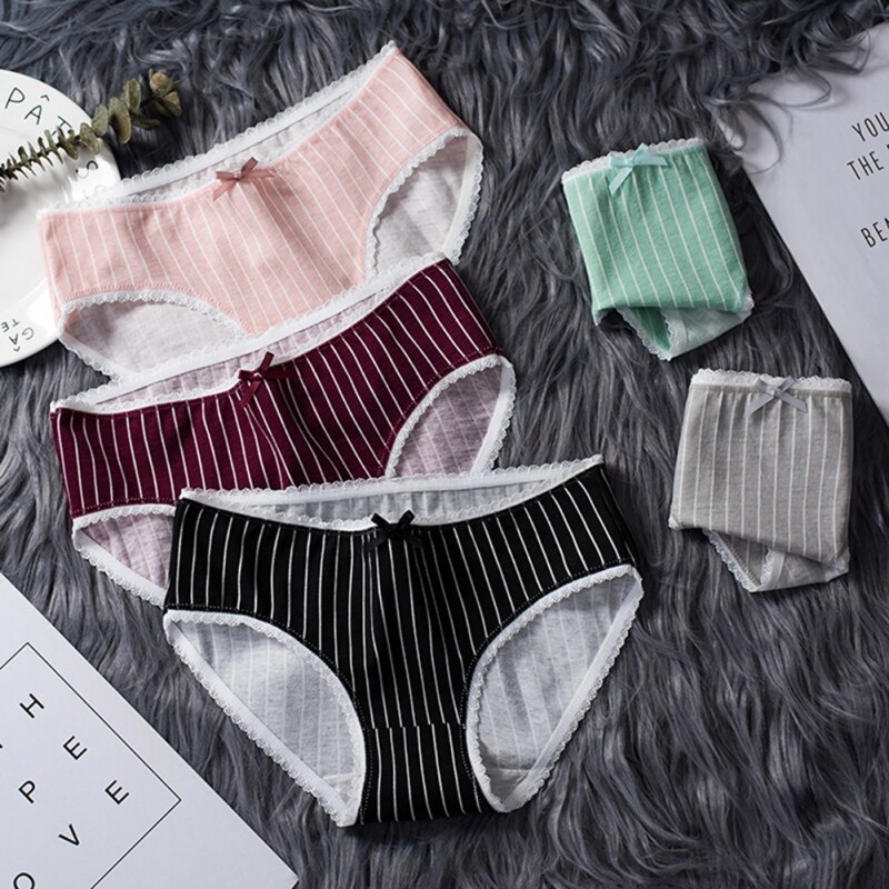 Japanese Kawaii Bow Cotton Underpants Women Breathable Briefs Sweet Simple Large Size Ladies Cotton Solid Color Briefs