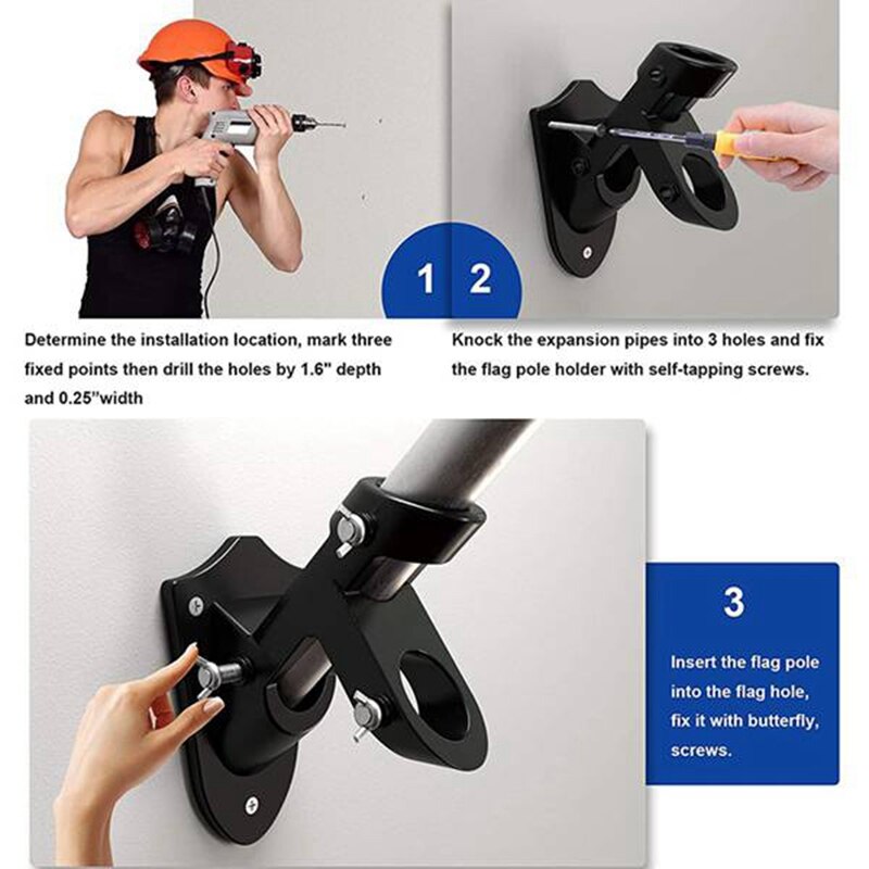 Flag Pole Holder Bracket for House Outdoor,All Weather Flagpole Bracket,Heavy Duty Rust Proof Mount Hardware