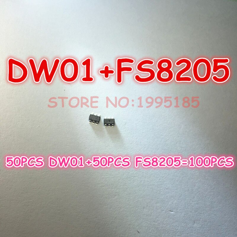 100 STKS DW01 + FS8205 Lithium Batterij Bescherming IC (50 STKS * DW01 + 50 STKS * FS8205A)