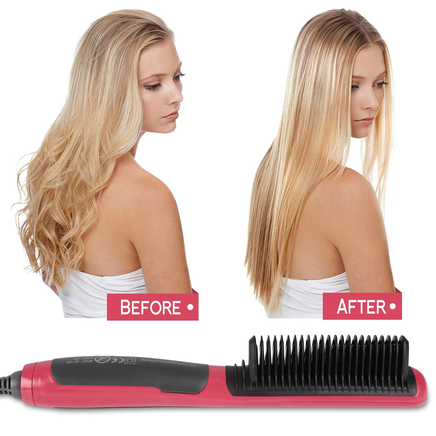 Fast Heating Hair Straightener Brush Straight Hair Comb for Women with Anti-Scald Comb Ceramic Straightening Brush for Travel