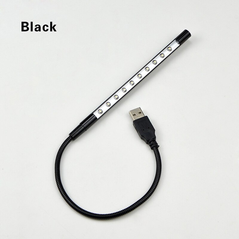 Metal Material 10LEDs Flexible USB Desk Lamp LED Table Lamps Table Light Bendable PC Power Bank Laptop Reading Protecting Eyes: Black