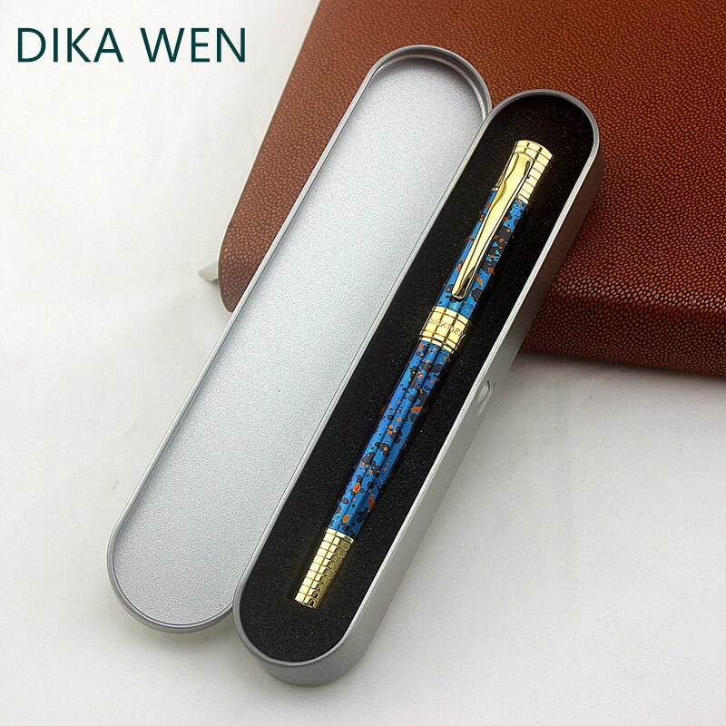 Metalen Vulpen Met Originele Case Blauw Goud Clip Inkten Pennen Voor Business