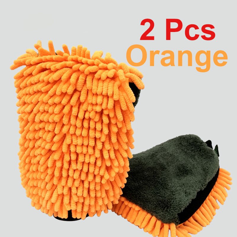 2 pièces Ultra-luxe microfibre gants de lavage de voiture outil de nettoyage de voiture brosse de roue multi-fonction brosse de nettoyage détaillant: 2 pcs Orange