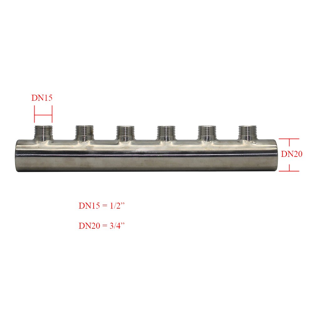 3/4 1/2 Stainless steel Water Distribution Manifold for Underfloor Heating System(2-12 port) 1 tubo end closed