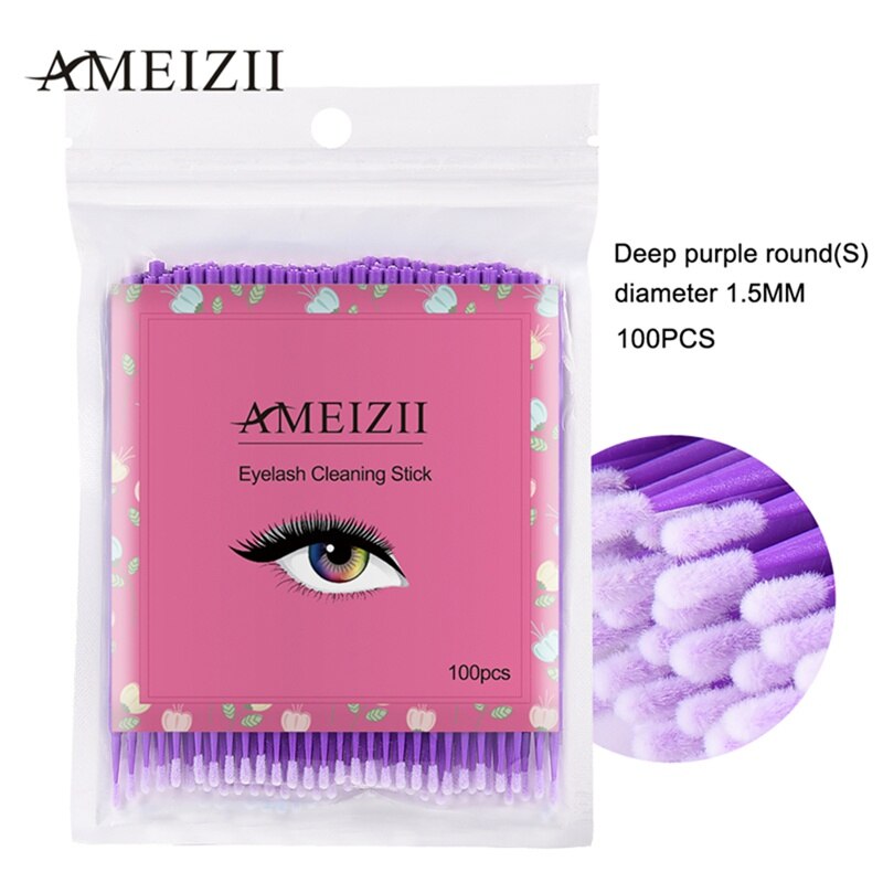 100 Pcs Wegwerp Wattenstaafje Dental Mircro Brush Mascara Wands Wimpers Cosmetische Wattenstaafjes Applicator Borstels: 02 Purple S