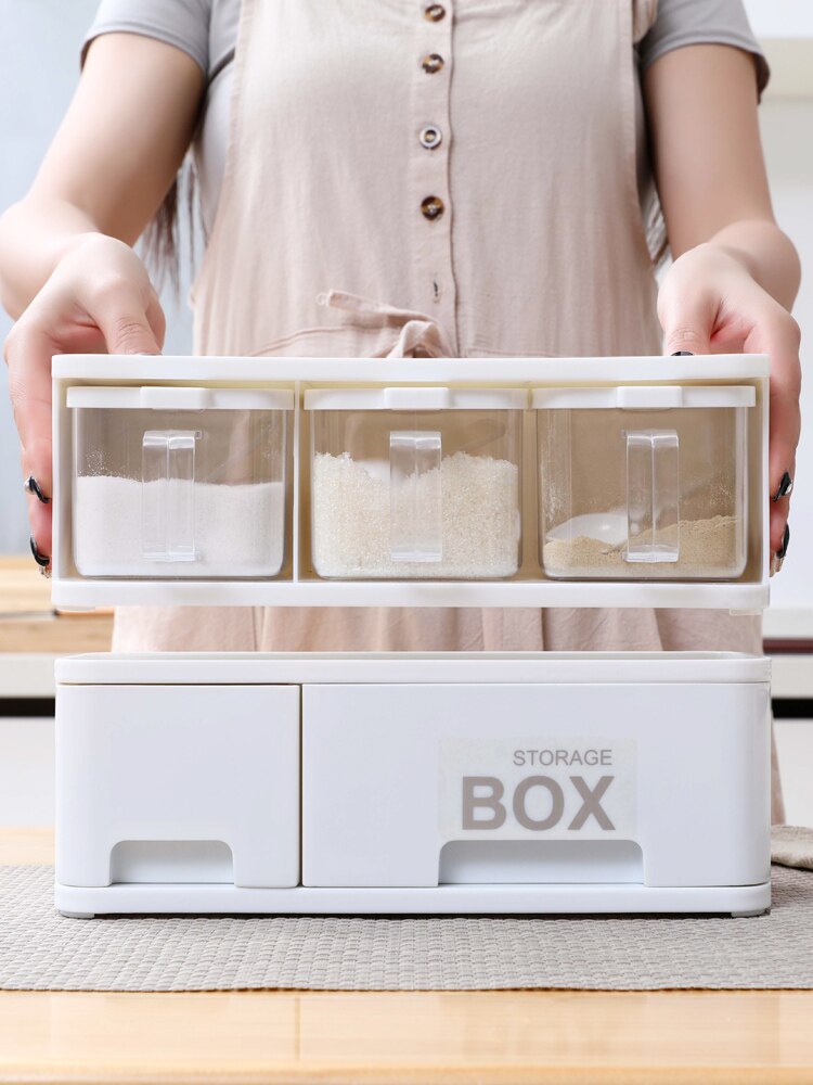 Stackable Condiment Storage Container With Drawer Plastic Seasoning Storage Box Set Kitchen Organizer Rangement Cuisine