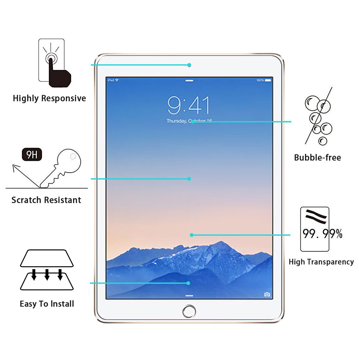 Voor Ipad Air Screen Protector, tablet Beschermende Film Gehard Glas Voor Ipad Air (A1474 /A1475 /A1476)