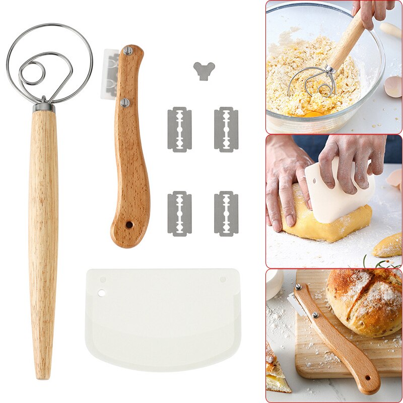 Bread Baking Tool Set Bread Scraper Dough Whisk Dough Scraper for Bread Cake Pizza MSU88: Default Title