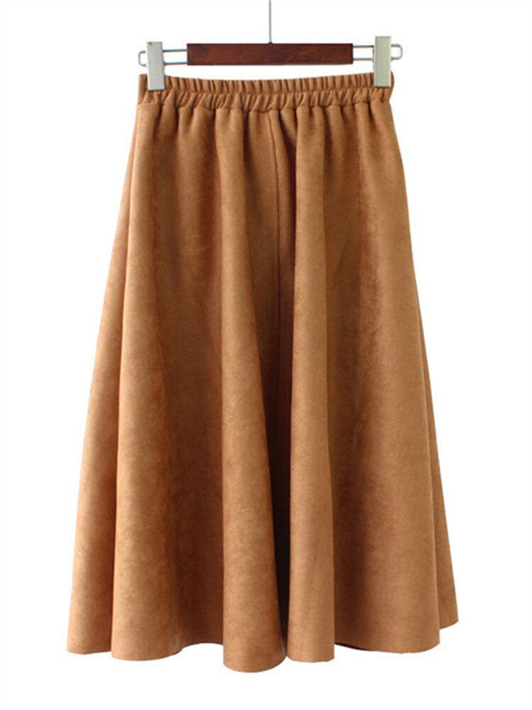 REALEFT 2023 Otoño Invierno mujeres gamuza Midi faldas de cintura alta multicolor A-Line faldas paraguas señoras falda femenina