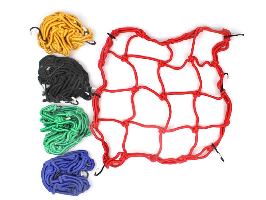 2 x elastisch spinnennet 2 x elastisch touw, 4 stuks elastisch net voor motorfiets, fiets, bagagedrager, afdekking voor het ophangen van helm en bagage met haken