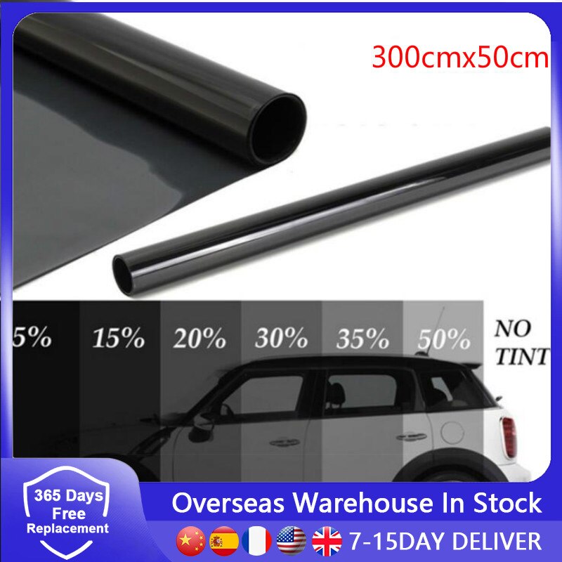 300x50cm 1%/5%/15%/35%/50% Black Car Window Foils Tint Tinting Film Roll Car Auto Window Summer UV Protector Sticker