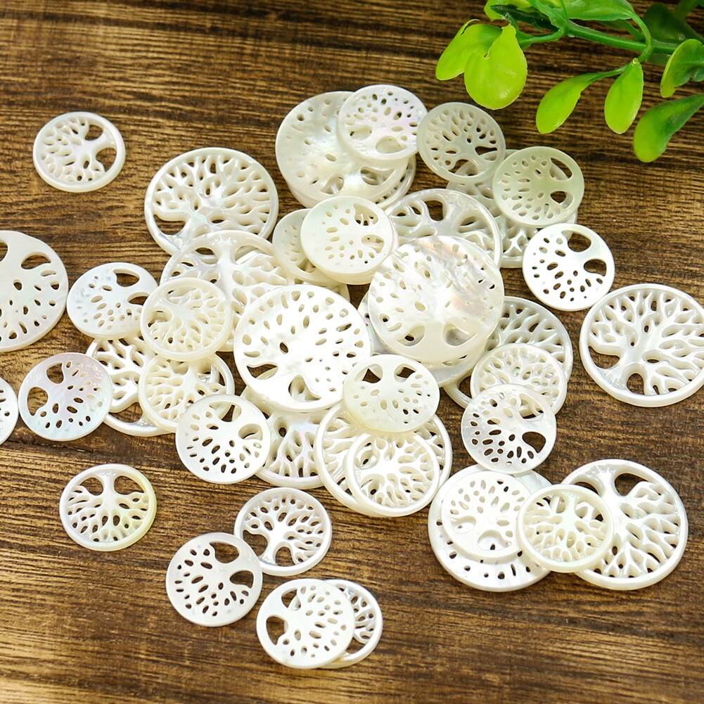 1Pcs Natuurlijke Witte Plaat Moeder-Van-Parel Ronde Holle Boom Van Het Leven Ketting Hanger Diy Sieraden Accessoires