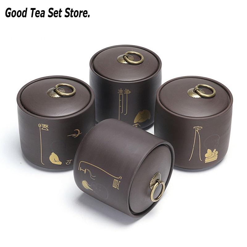 Caja de almacenamiento de té verde Puer de arcilla púrpura, lata de galletas, tarro de caramelo, frutos secos, caja de sellado, tanques de viaje, caja de hojas de té