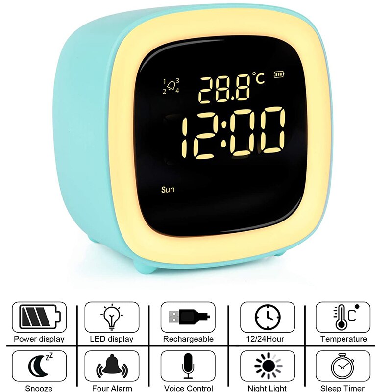 Cut Digital Alarm Clock Cartoon Night Light Desk Alarm Clock Rechargeable Battery, Christmas for Kids