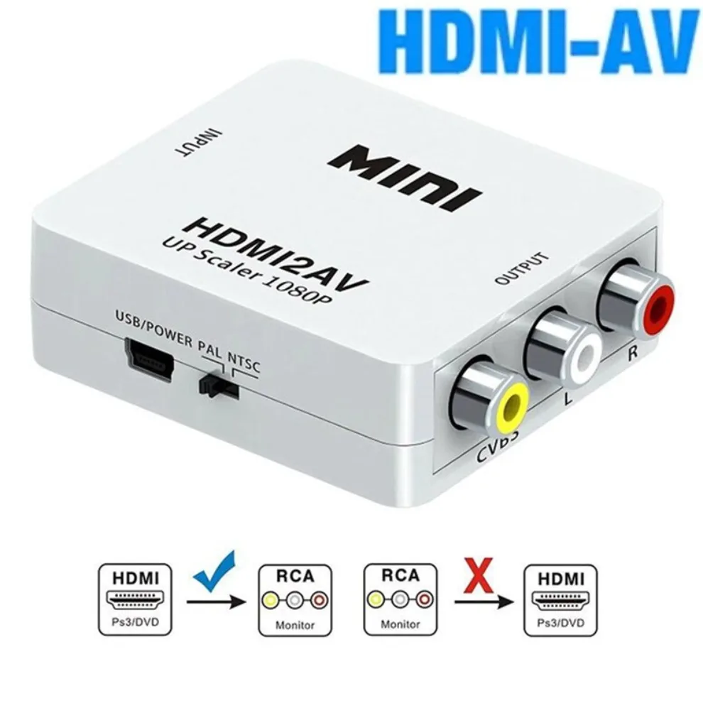 1080P AV to HDMI Converter Box HDMI-compatible to AV RCA CVSB L/R Composite Video AV Converter Adapter for TV VHS VCR DVD