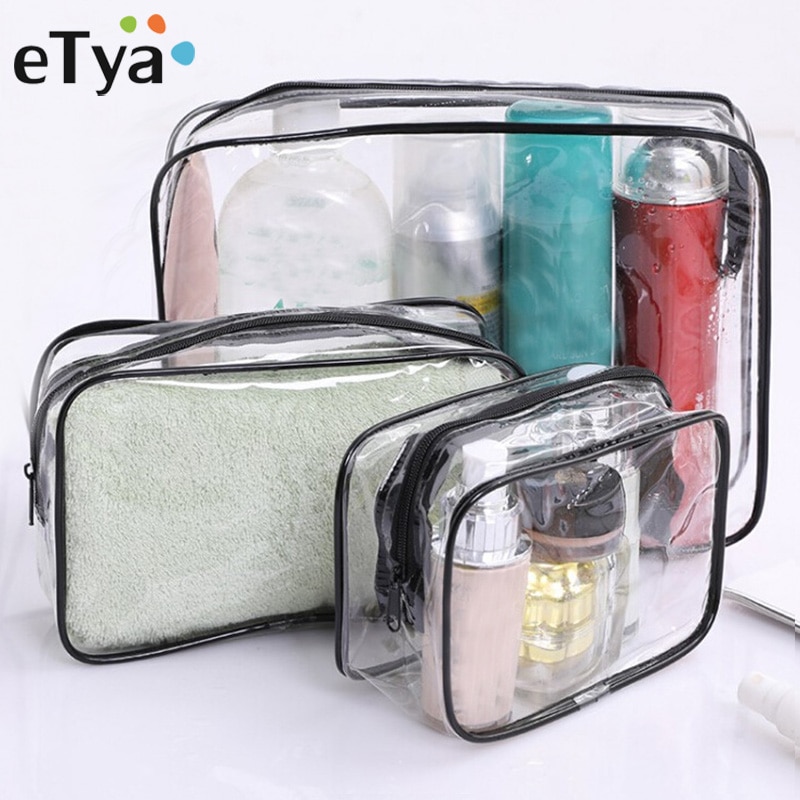 eTya Transparent Cosmetic bag Men Women Makeup bag PVC Clear Travel Make Up Organizer Toiletry Storage Case Bath Wash pouch Tote