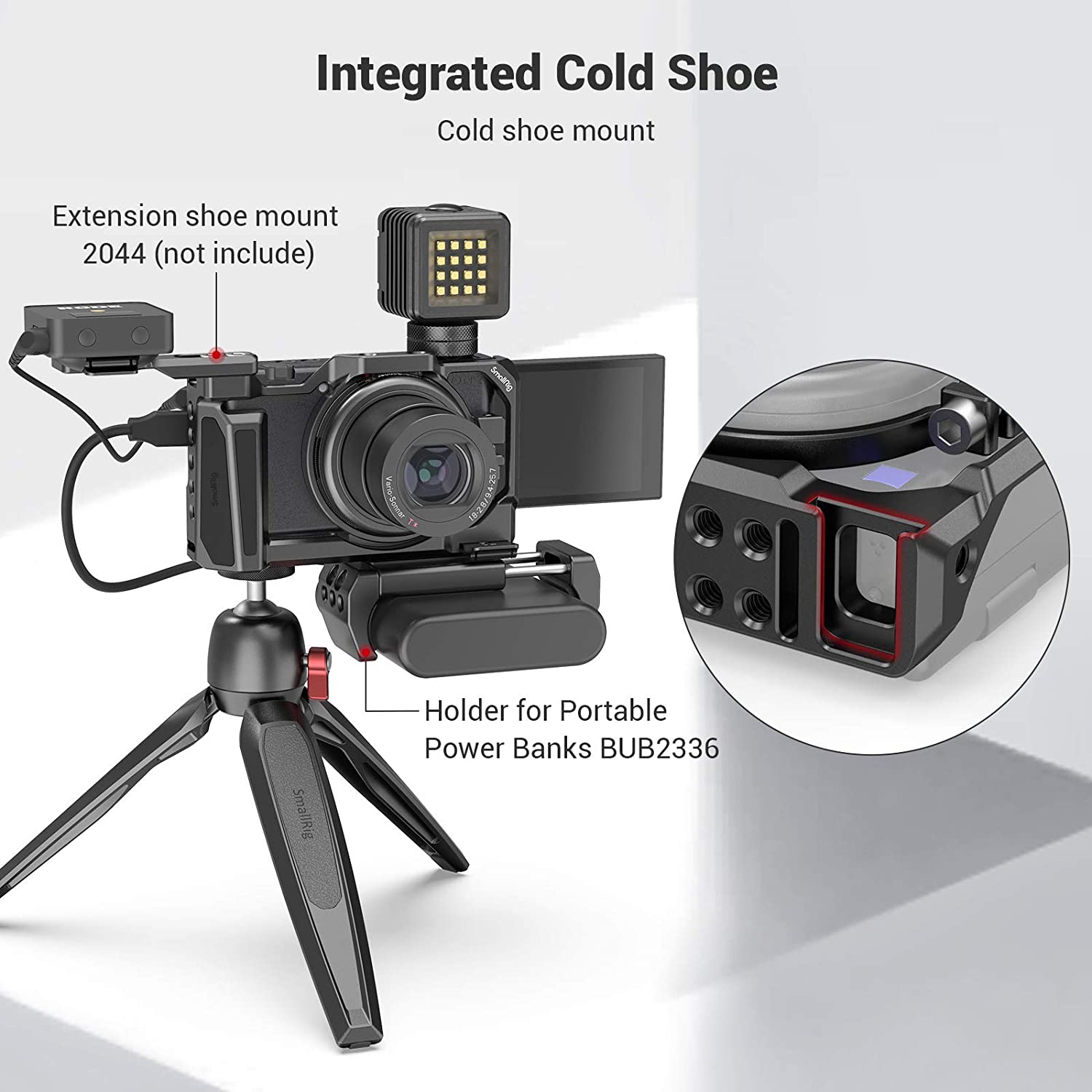 Smallrig  zv1 bur til sony  zv1 kamerabur med sidehåndtag integreret koldsko til til mikrofon flash lys gør-det-selv mulighed 2938