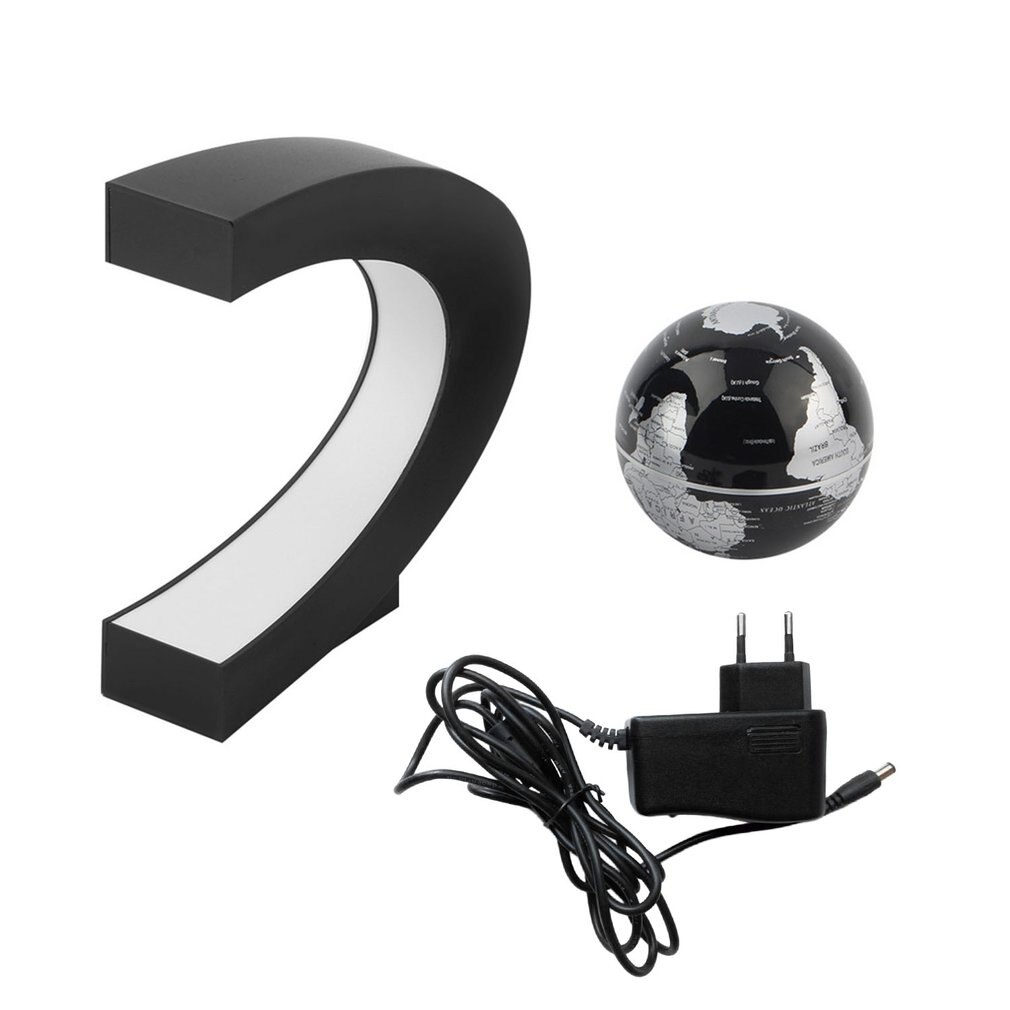 Electronic Magnetic Levitation Floating Globe Antigravity LED Light Home Decor Blue Golden EU Plug: Black